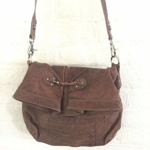 Andrew Marc - Marc New York Tan Leather Flap Over Hobo Crossbody Handbag - 13"